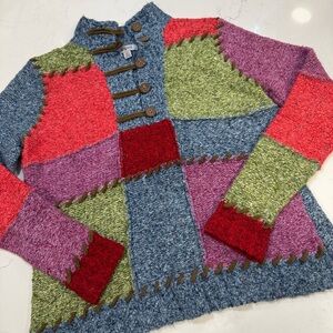 Vintage 90’s PBJ Sport Colorful Patchwork Sweater with Button Detail (S) EUC